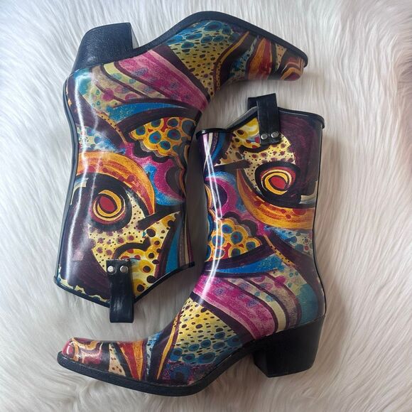 Nomad Yippy - Turquoise Monet Rubber Cowboy Boots Size 9 - Picture 10 of 11